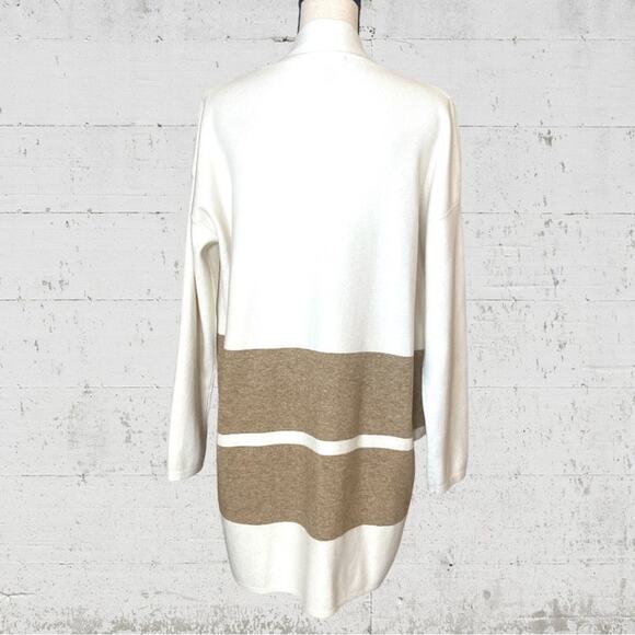 Lumiere Longline Color Block Creme Gold Metallic Cardigan Size M Holiday - Picture 5 of 9